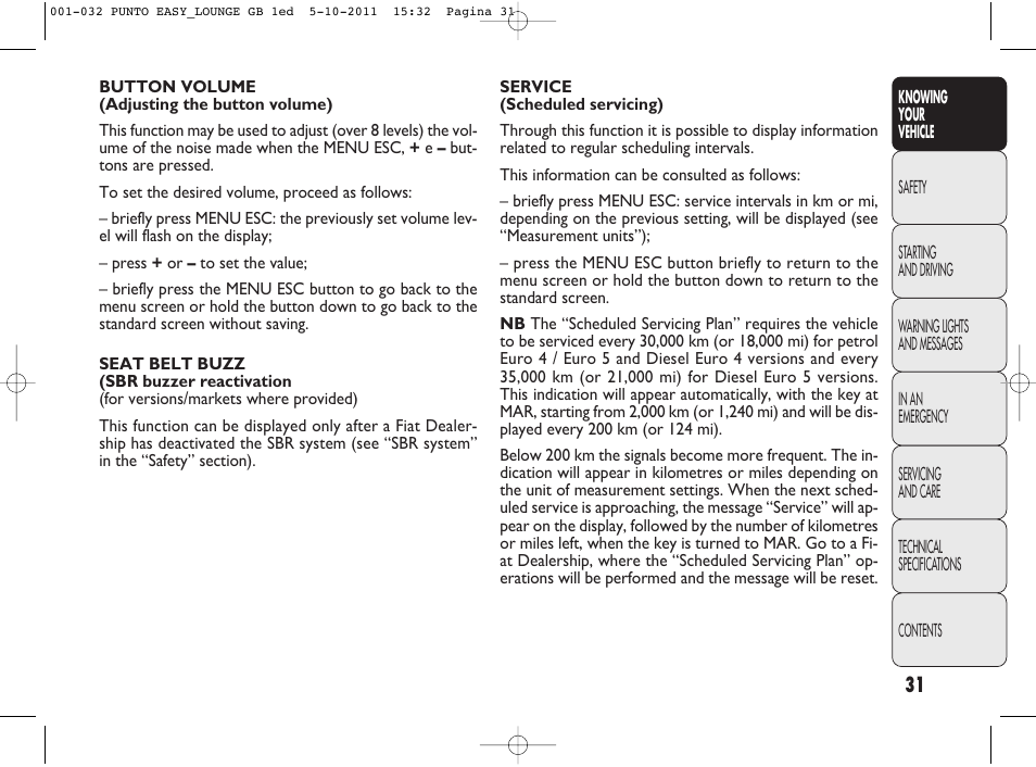 FIAT Punto 2012 User Manual | Page 33 / 267