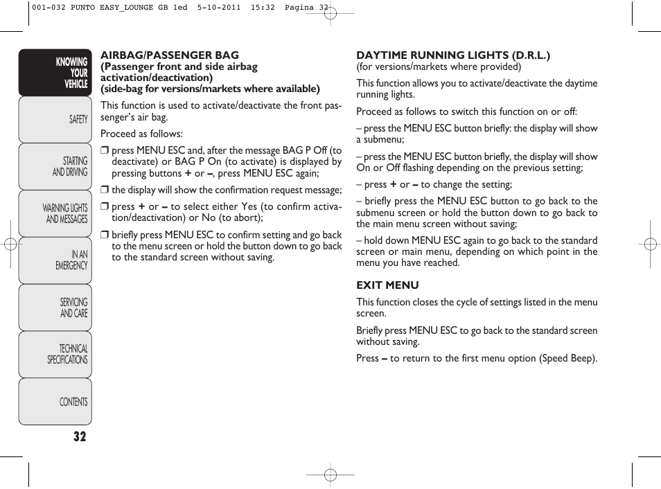 FIAT Punto 2012 User Manual | Page 34 / 267