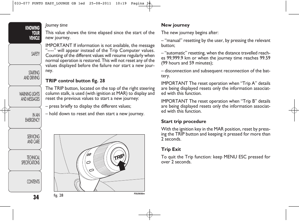 FIAT Punto 2012 User Manual | Page 36 / 267