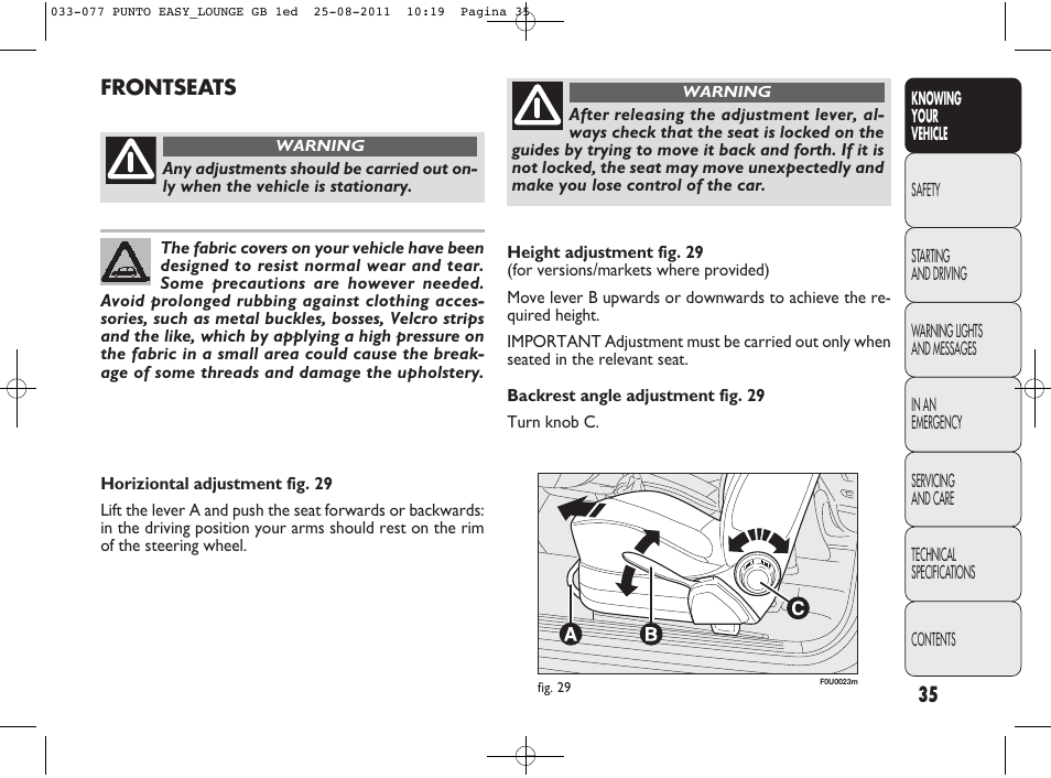 FIAT Punto 2012 User Manual | Page 37 / 267