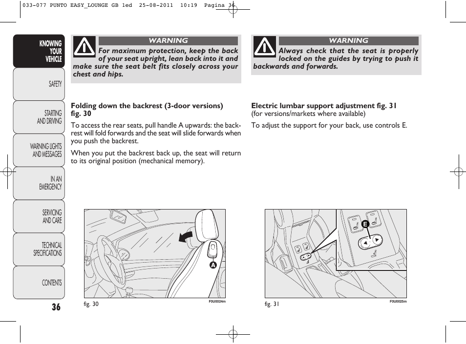 FIAT Punto 2012 User Manual | Page 38 / 267