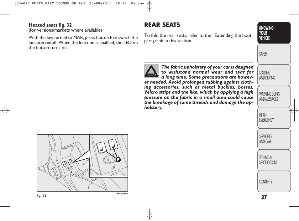 FIAT Punto 2012 User Manual | Page 39 / 267