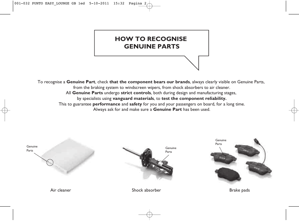 How to recognise genuine parts | FIAT Punto 2012 User Manual | Page 4 / 267