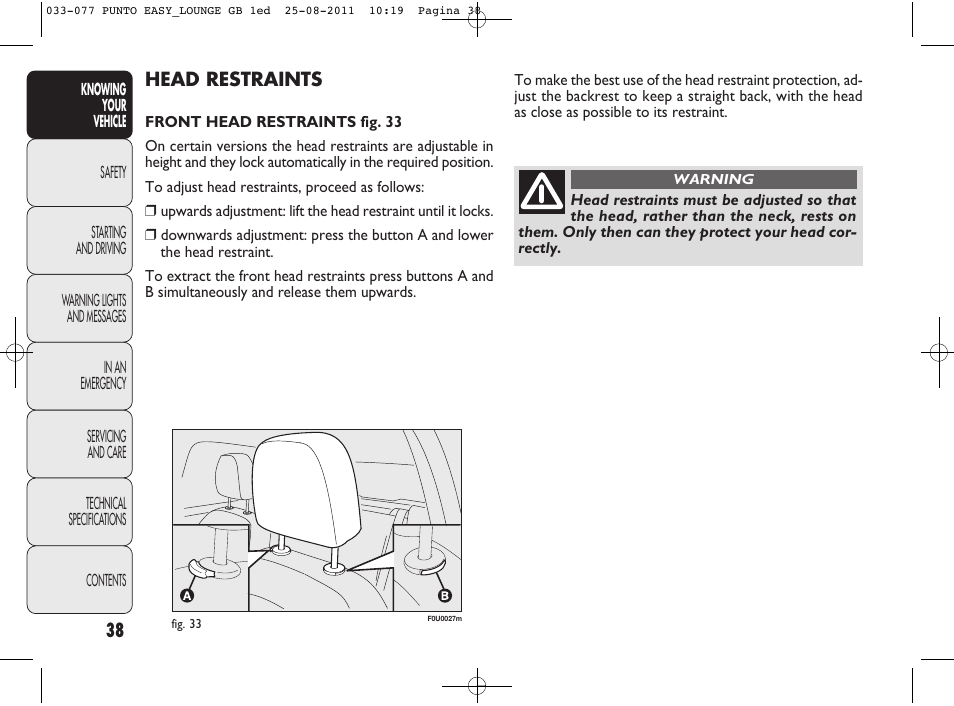 FIAT Punto 2012 User Manual | Page 40 / 267