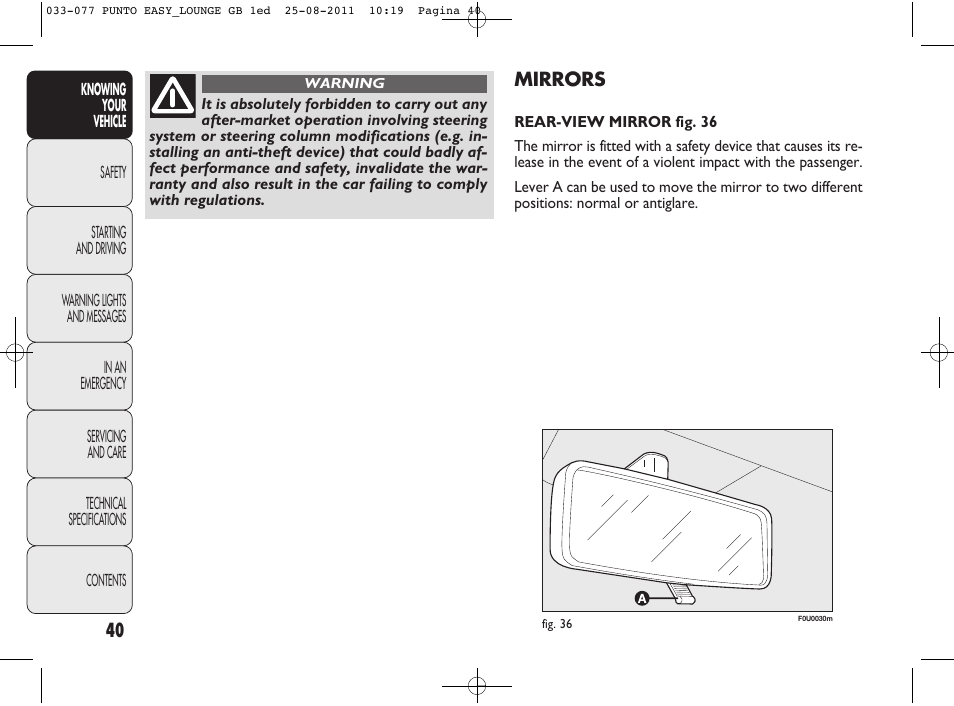 Mirrors | FIAT Punto 2012 User Manual | Page 42 / 267