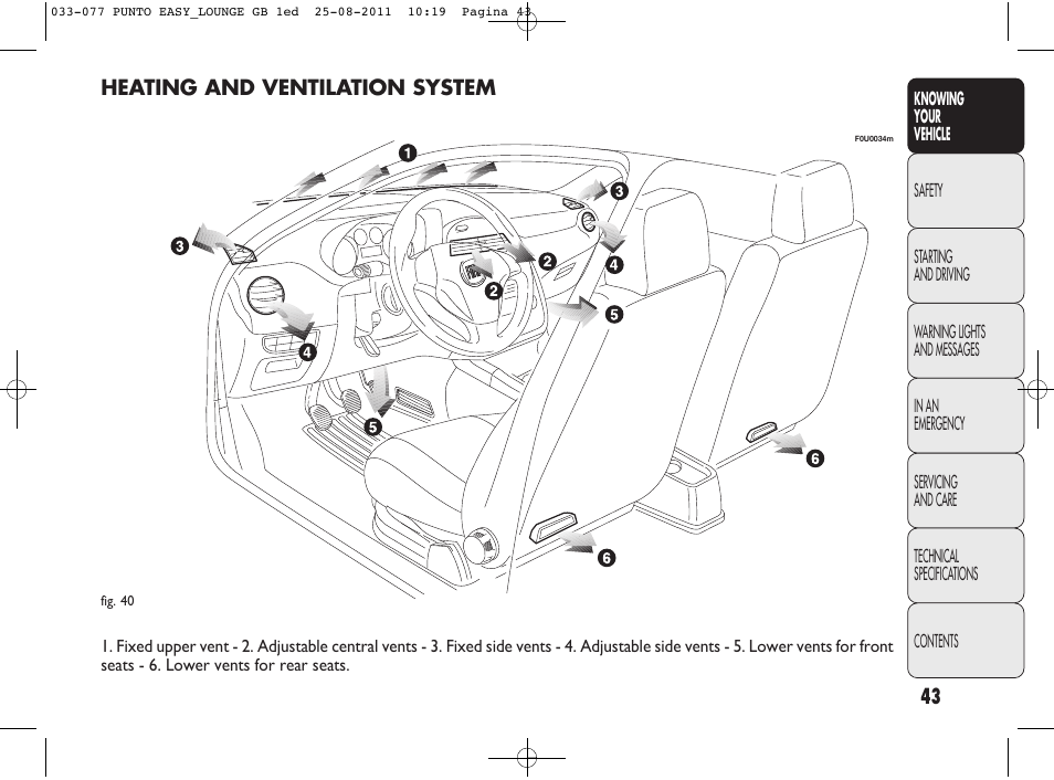 Heating and ventilation system | FIAT Punto 2012 User Manual | Page 45 / 267