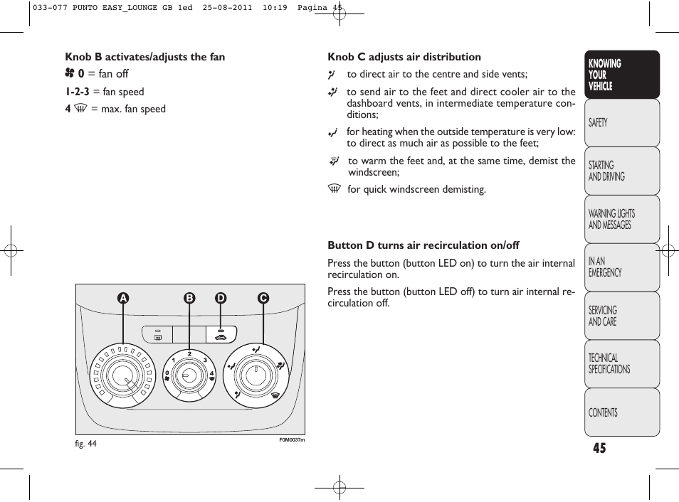 FIAT Punto 2012 User Manual | Page 47 / 267