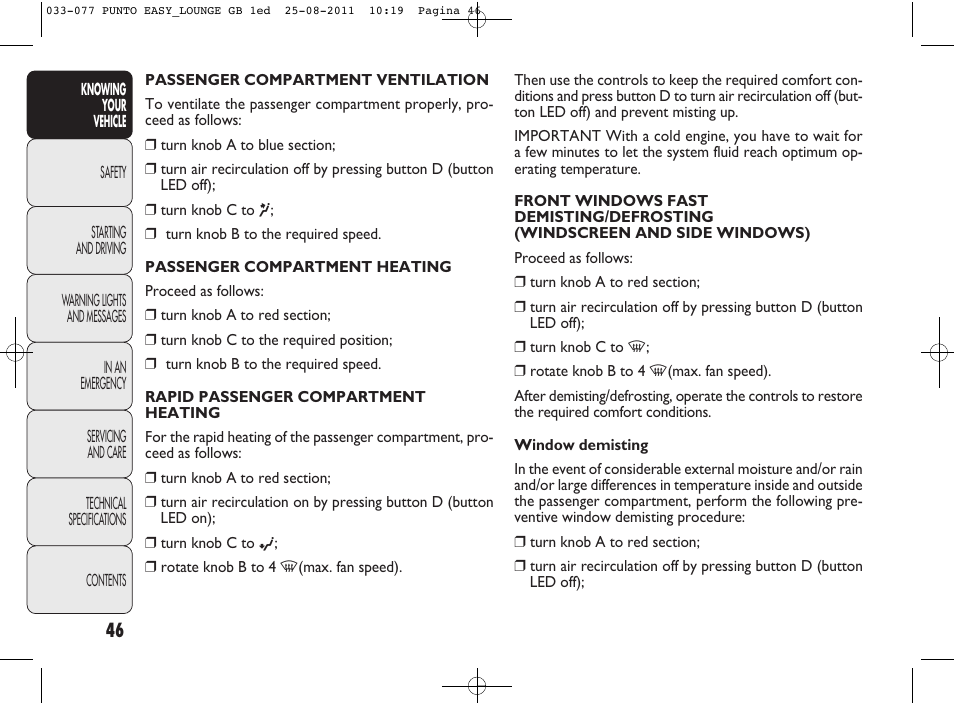 FIAT Punto 2012 User Manual | Page 48 / 267