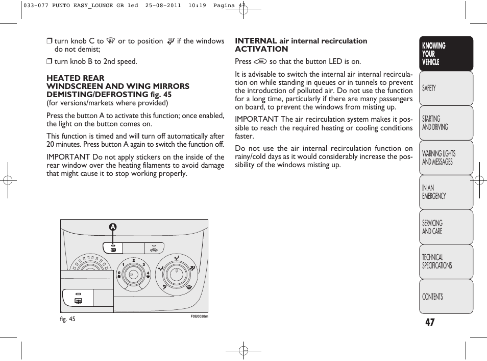 FIAT Punto 2012 User Manual | Page 49 / 267