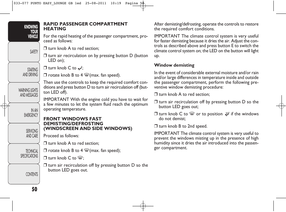 FIAT Punto 2012 User Manual | Page 52 / 267