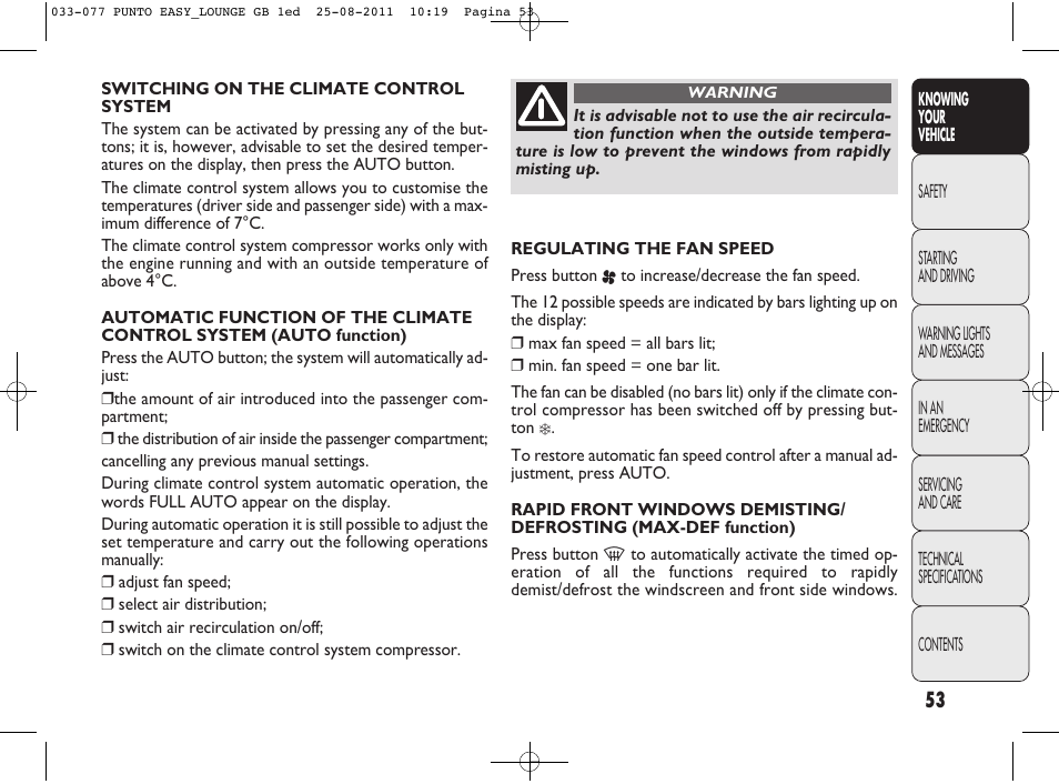 FIAT Punto 2012 User Manual | Page 55 / 267