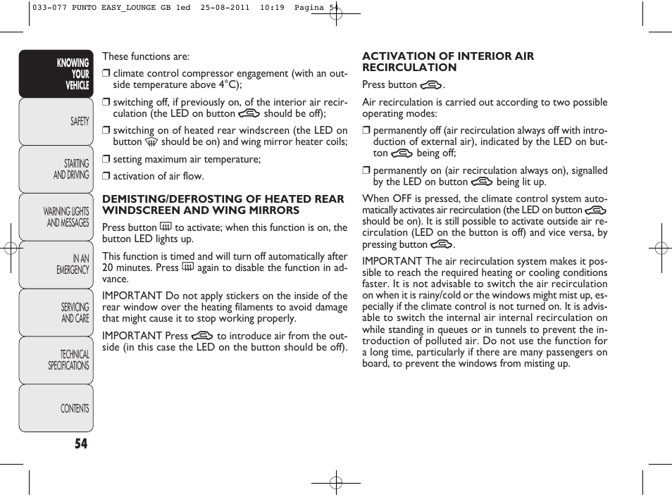 FIAT Punto 2012 User Manual | Page 56 / 267