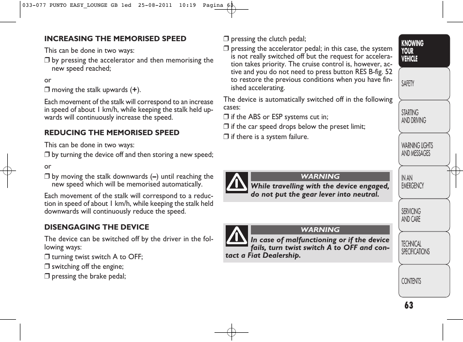 FIAT Punto 2012 User Manual | Page 65 / 267