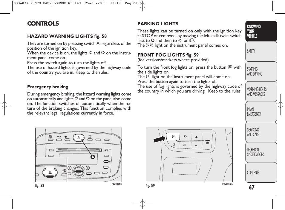 Controls | FIAT Punto 2012 User Manual | Page 69 / 267