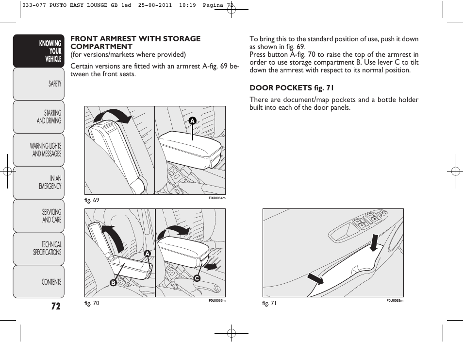 FIAT Punto 2012 User Manual | Page 74 / 267