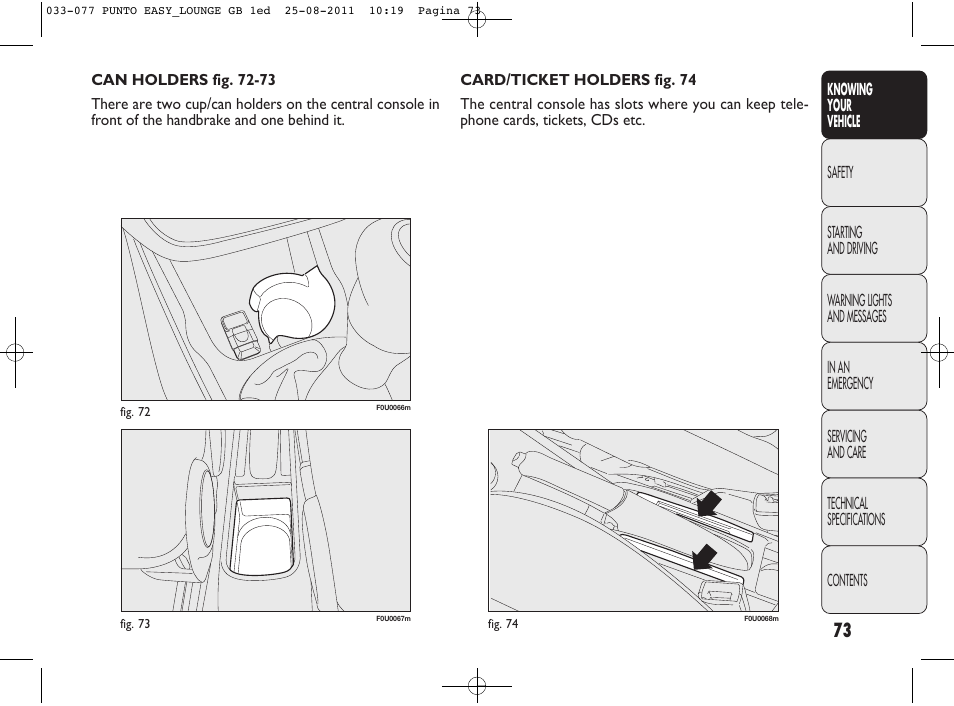 FIAT Punto 2012 User Manual | Page 75 / 267