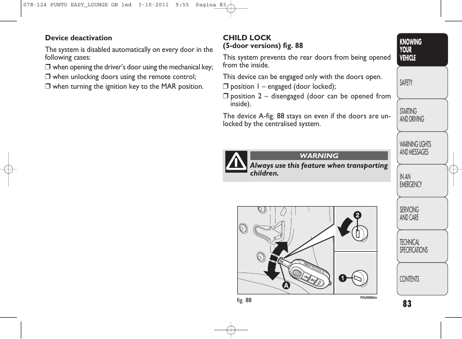 FIAT Punto 2012 User Manual | Page 85 / 267