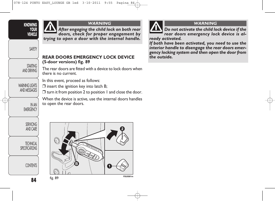 FIAT Punto 2012 User Manual | Page 86 / 267