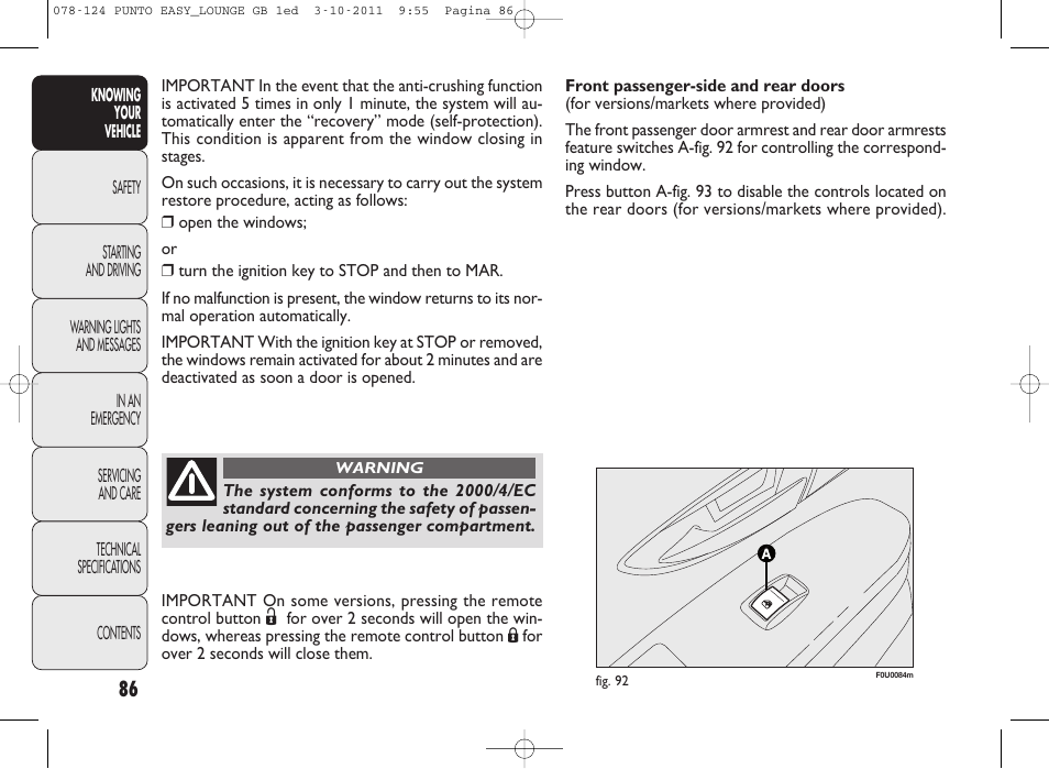 FIAT Punto 2012 User Manual | Page 88 / 267