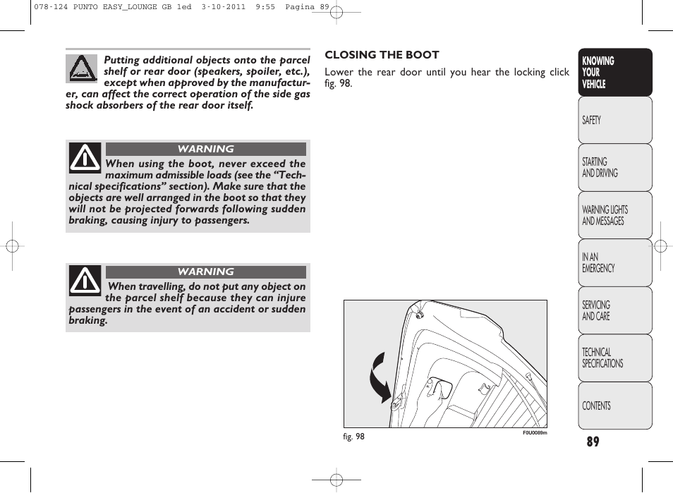 FIAT Punto 2012 User Manual | Page 91 / 267