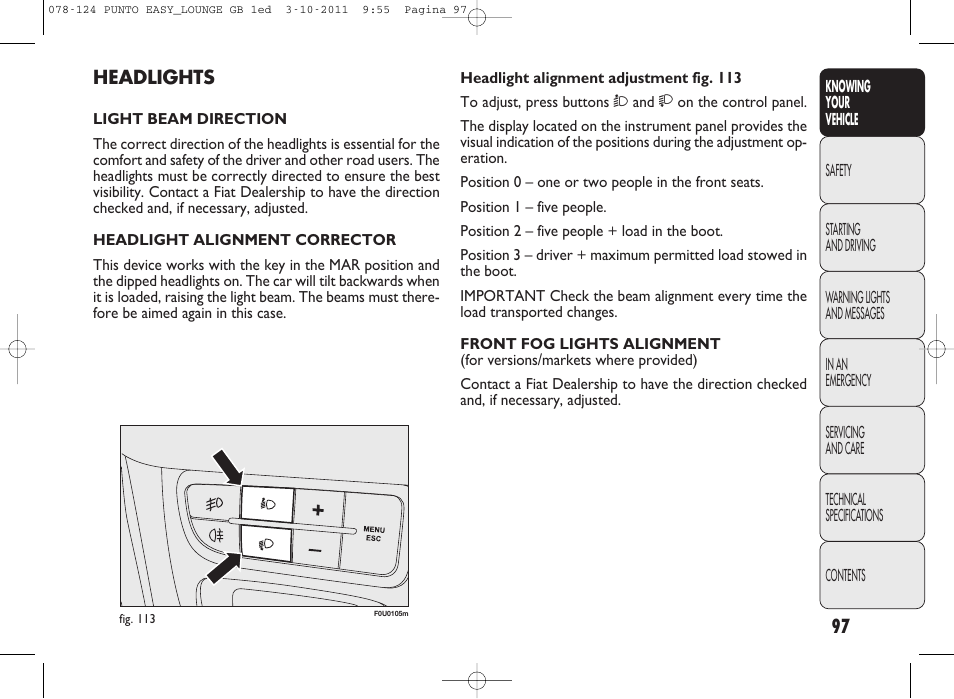 FIAT Punto 2012 User Manual | Page 99 / 267