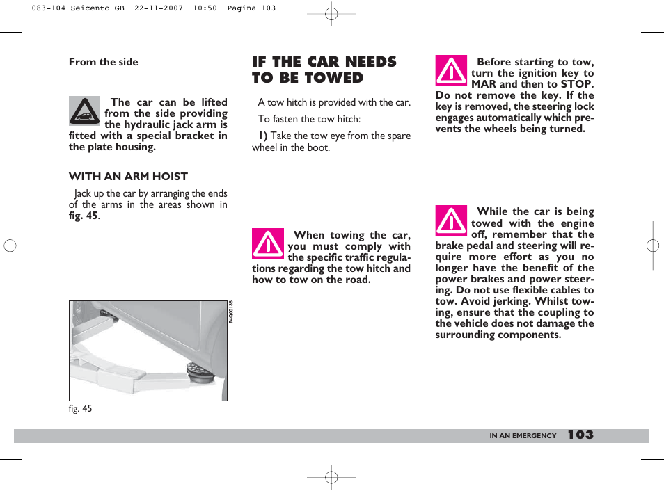 If the car needs to be towed | FIAT 600 User Manual | Page 104 / 146