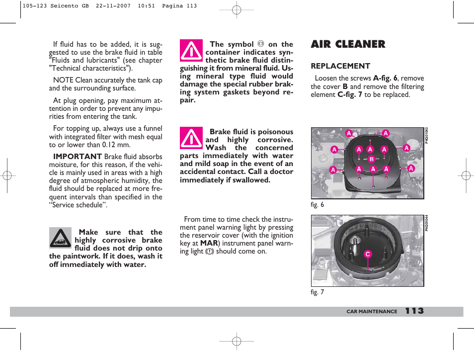 Air cleaner | FIAT 600 User Manual | Page 114 / 146