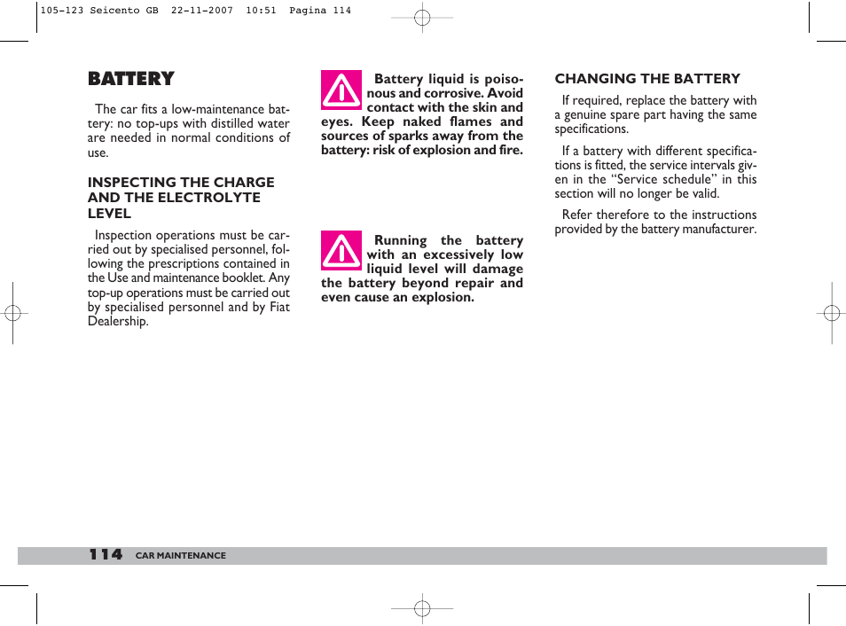 Battery | FIAT 600 User Manual | Page 115 / 146