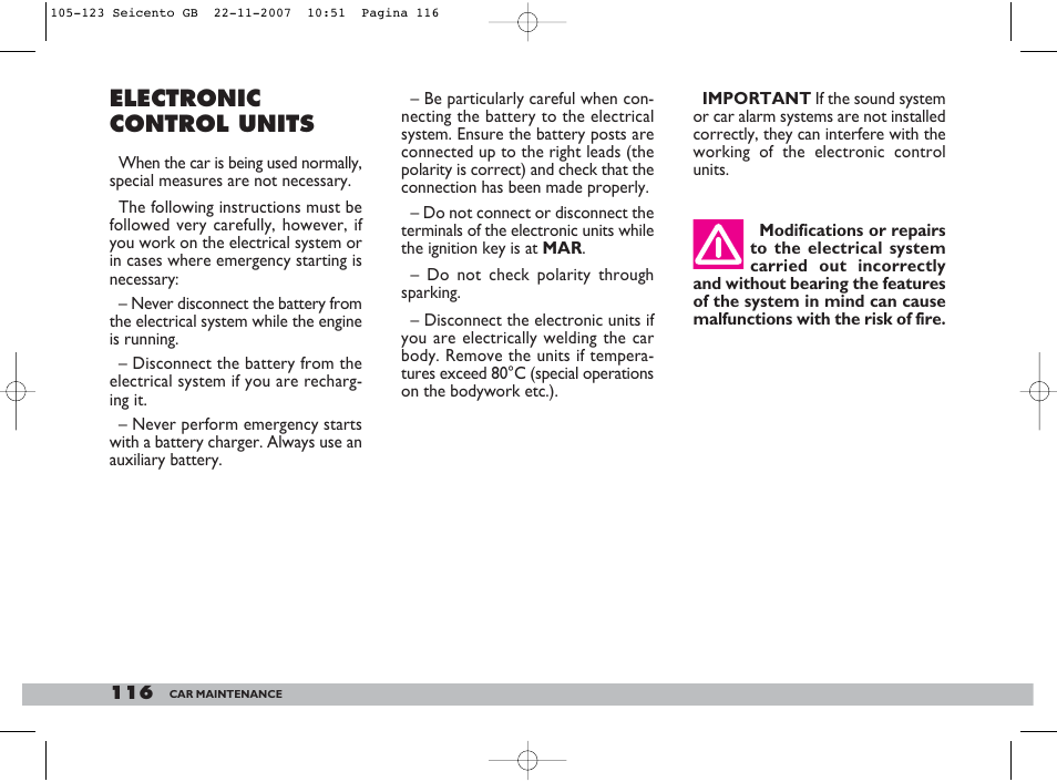 Electronic control units | FIAT 600 User Manual | Page 117 / 146