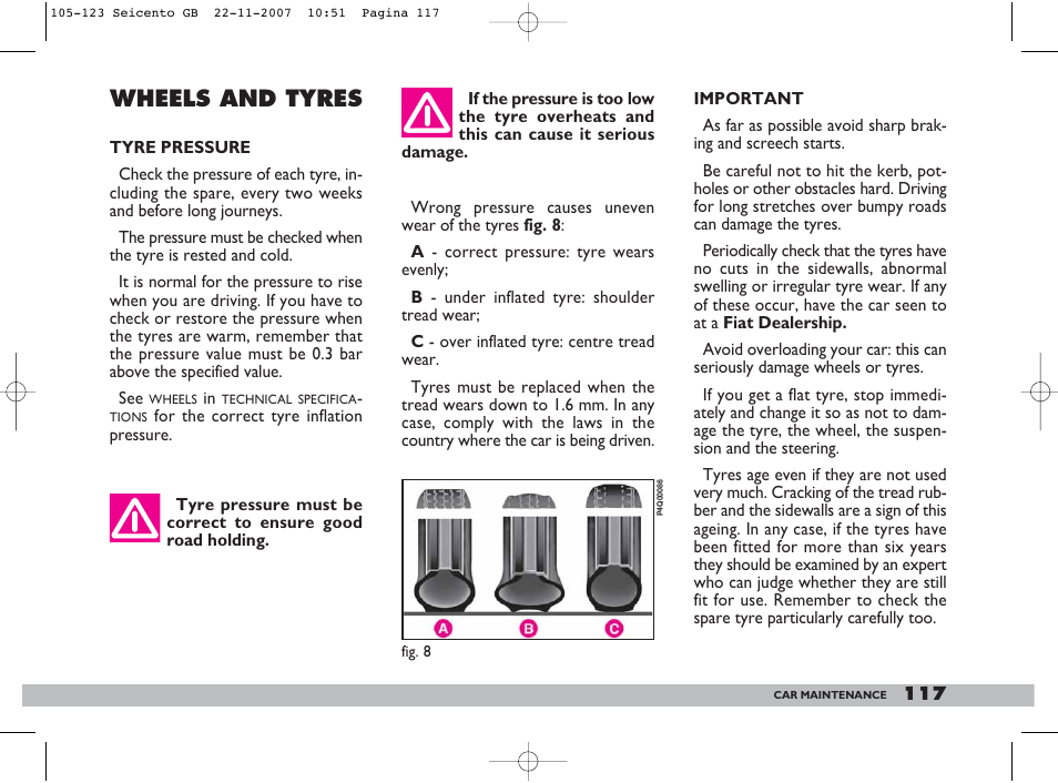 Wheels and tyres | FIAT 600 User Manual | Page 118 / 146