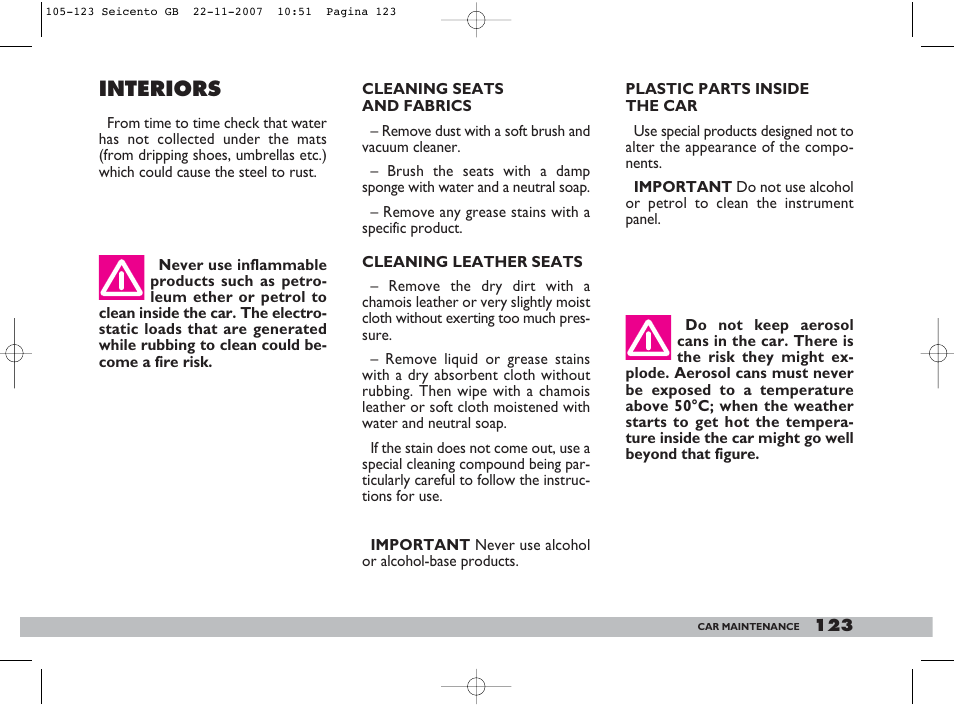 Interiors | FIAT 600 User Manual | Page 124 / 146