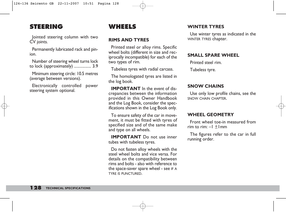 Steering, Wheels | FIAT 600 User Manual | Page 129 / 146