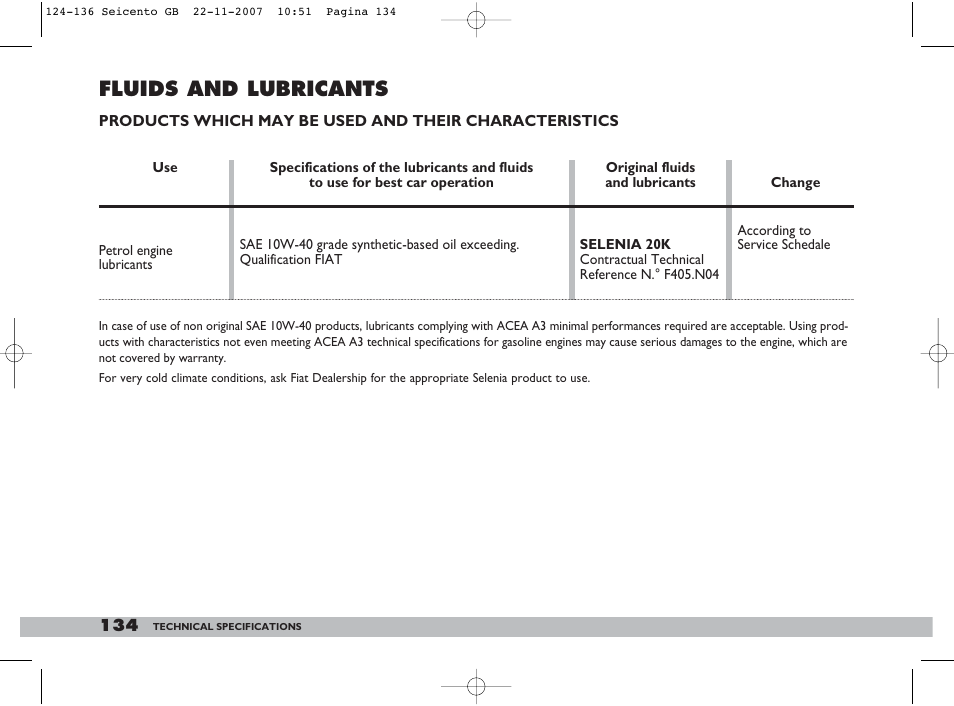 Fluids and lubricants | FIAT 600 User Manual | Page 135 / 146