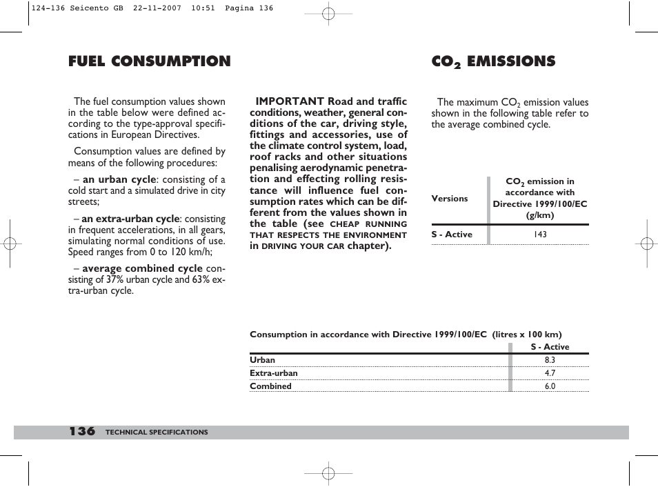 Emissions, Fuel consumption | FIAT 600 User Manual | Page 137 / 146