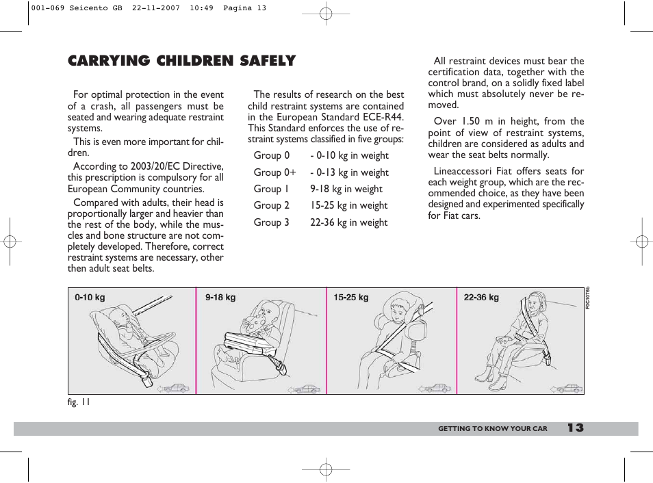 Carrying children safely | FIAT 600 User Manual | Page 14 / 146