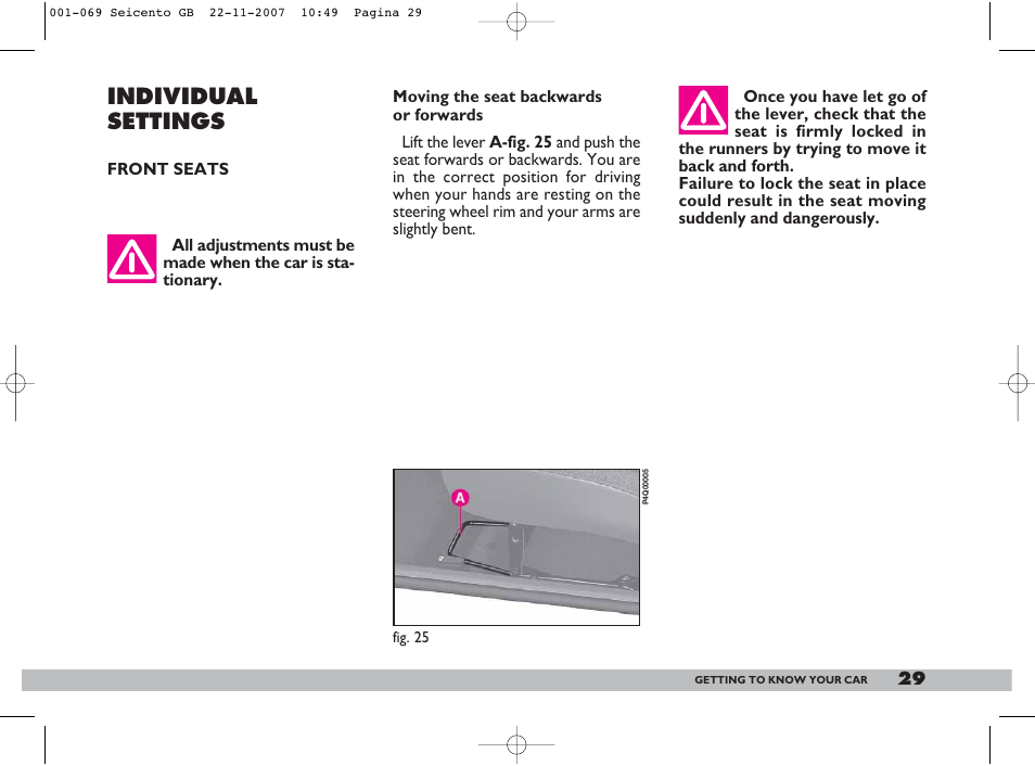 Individual settings | FIAT 600 User Manual | Page 30 / 146