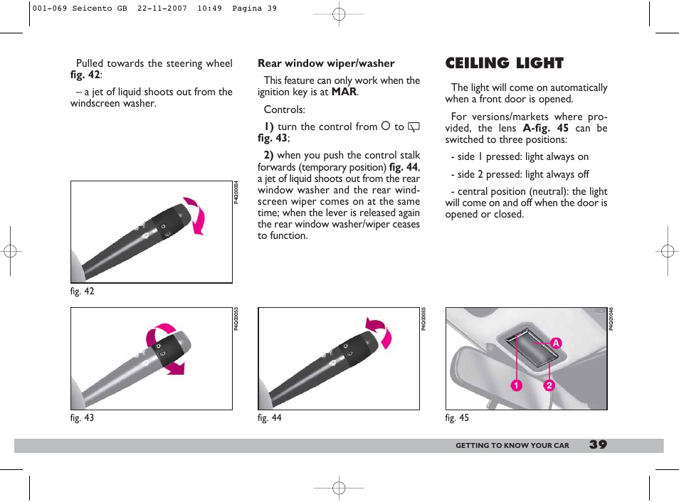 Ceiling light | FIAT 600 User Manual | Page 40 / 146