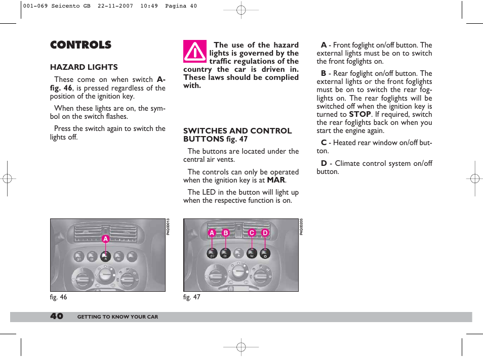 Controls | FIAT 600 User Manual | Page 41 / 146