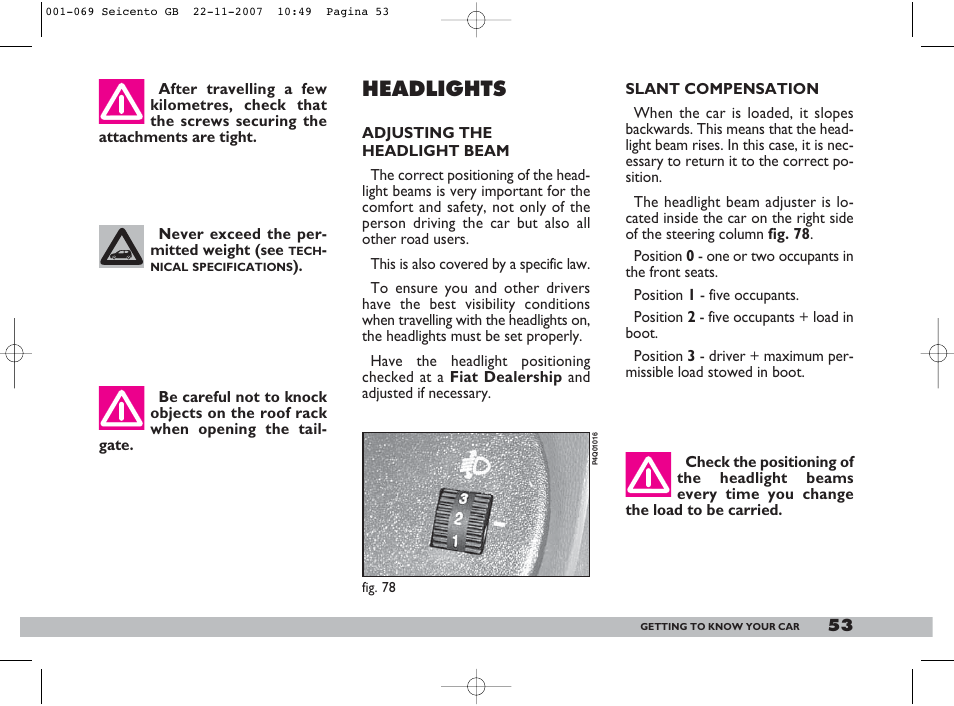 Headlights | FIAT 600 User Manual | Page 54 / 146