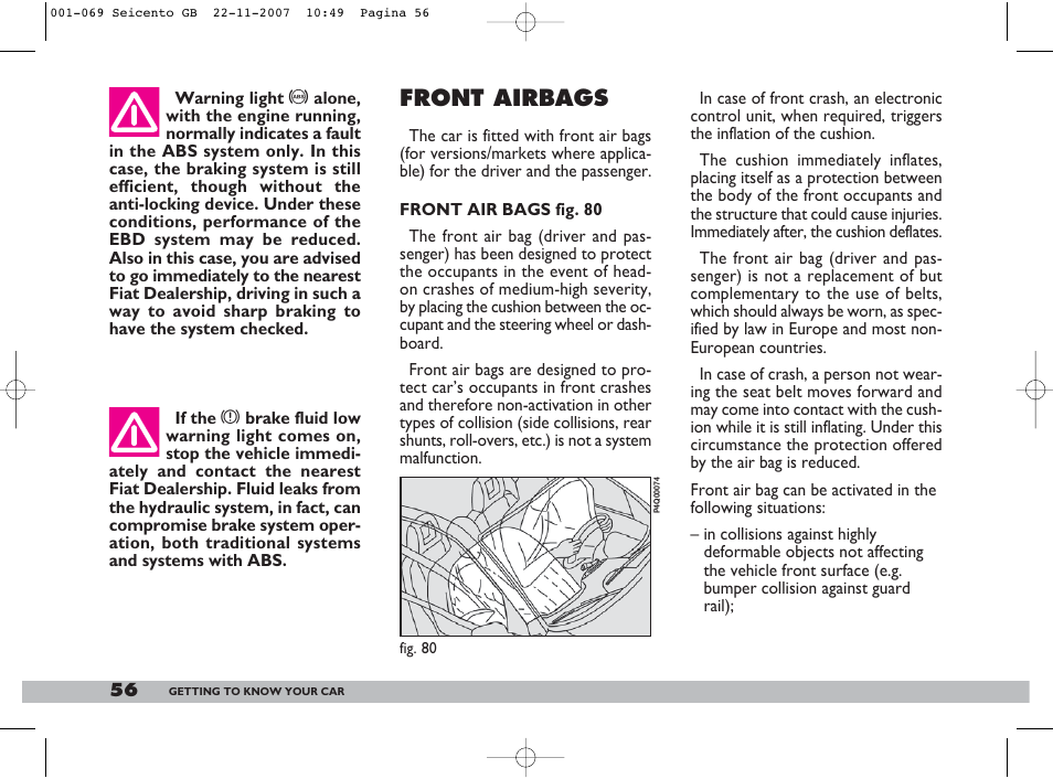 Front airbags | FIAT 600 User Manual | Page 57 / 146