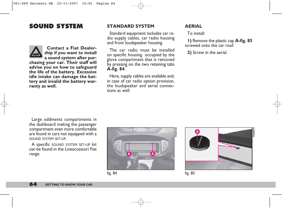 Sound system | FIAT 600 User Manual | Page 65 / 146