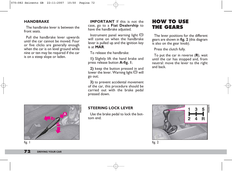 How to use the gears | FIAT 600 User Manual | Page 73 / 146