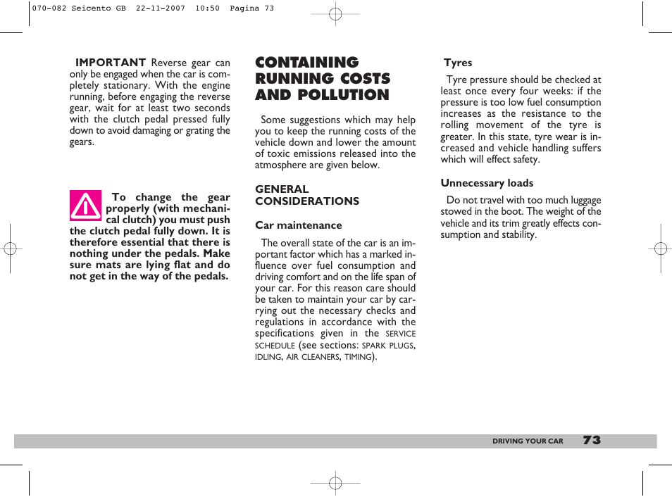 Containing running costs and pollution | FIAT 600 User Manual | Page 74 / 146