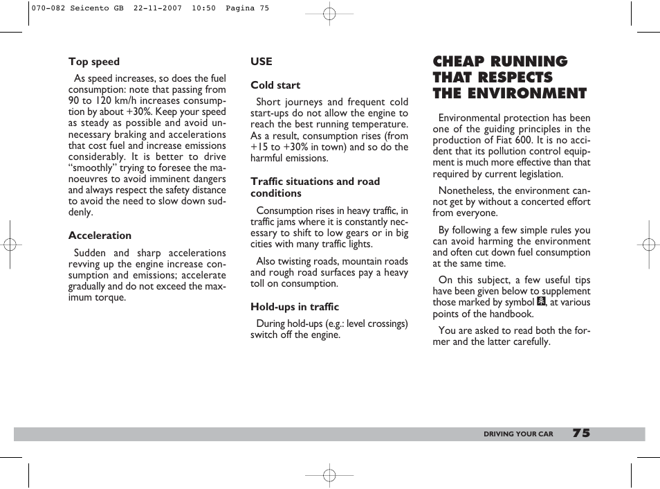 Cheap running that respects the environment | FIAT 600 User Manual | Page 76 / 146