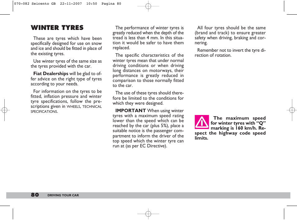 Winter tyres | FIAT 600 User Manual | Page 81 / 146