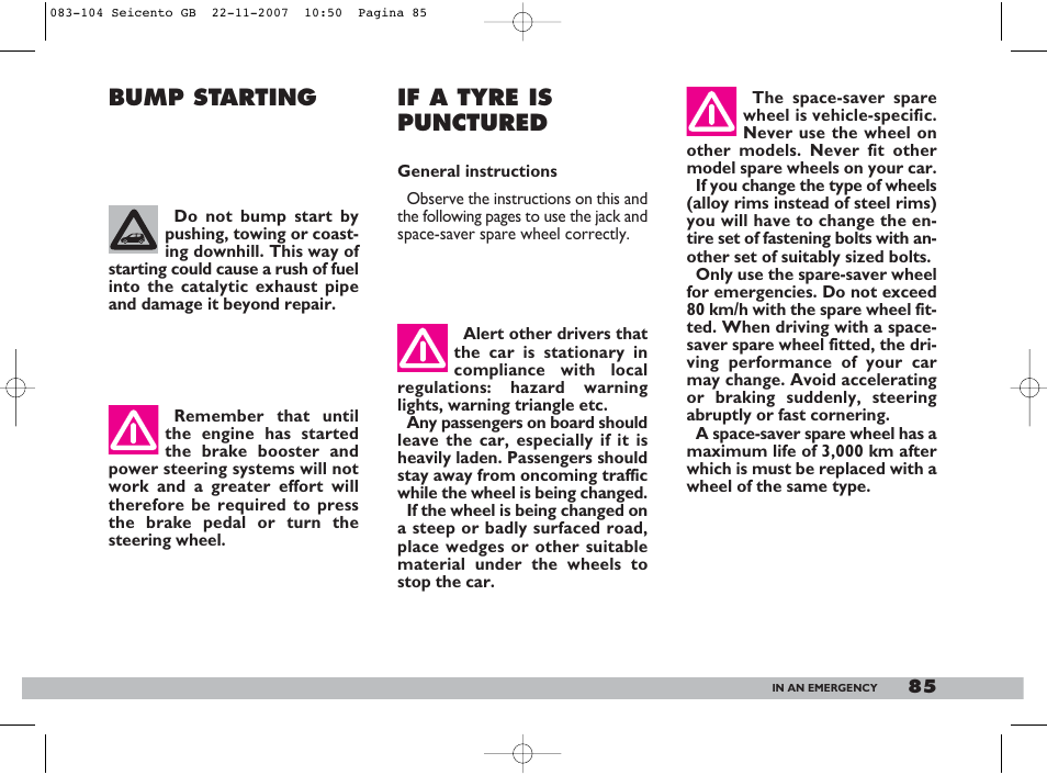 Bump starting if a tyre is punctured | FIAT 600 User Manual | Page 86 / 146