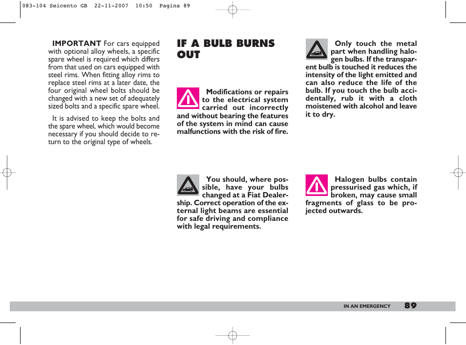 If a bulb burns out | FIAT 600 User Manual | Page 90 / 146