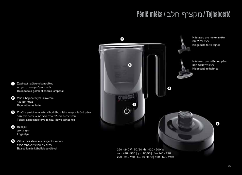 Pěnič mléka / ҃ҏ҉ҕҋҙҙґಞ/ tejhabosító | CREMESSO Milk frother User Manual | Page 15 / 44