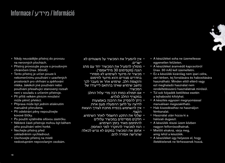Informace / ҕ҅ҋґ / információ | CREMESSO Milk frother User Manual | Page 18 / 44