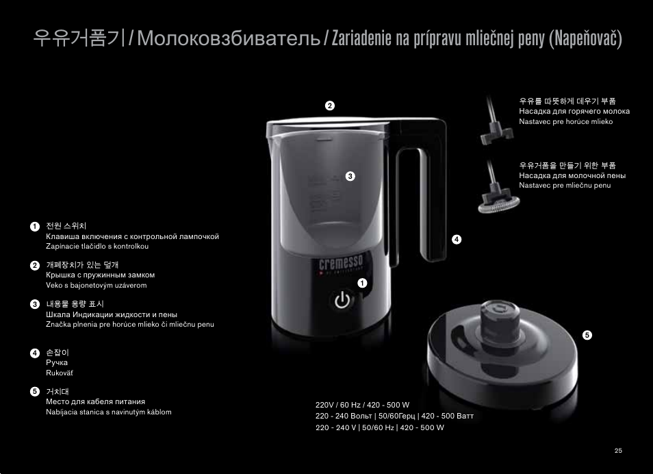 Zariadenie na prípravu mliečnej peny (napeňovač), 끥냕阥븽韥 | CREMESSO Milk frother User Manual | Page 25 / 44